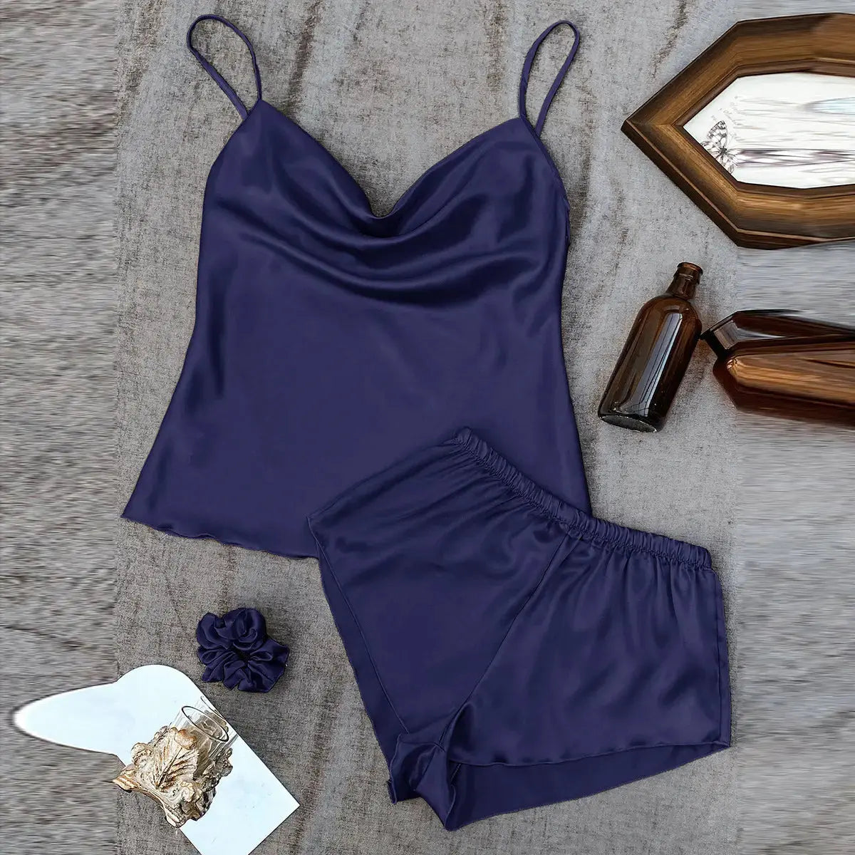 Ice Silk pajama Women's thin home Suspender Shorts set Sexy lightweight two-piece pajama set My Store