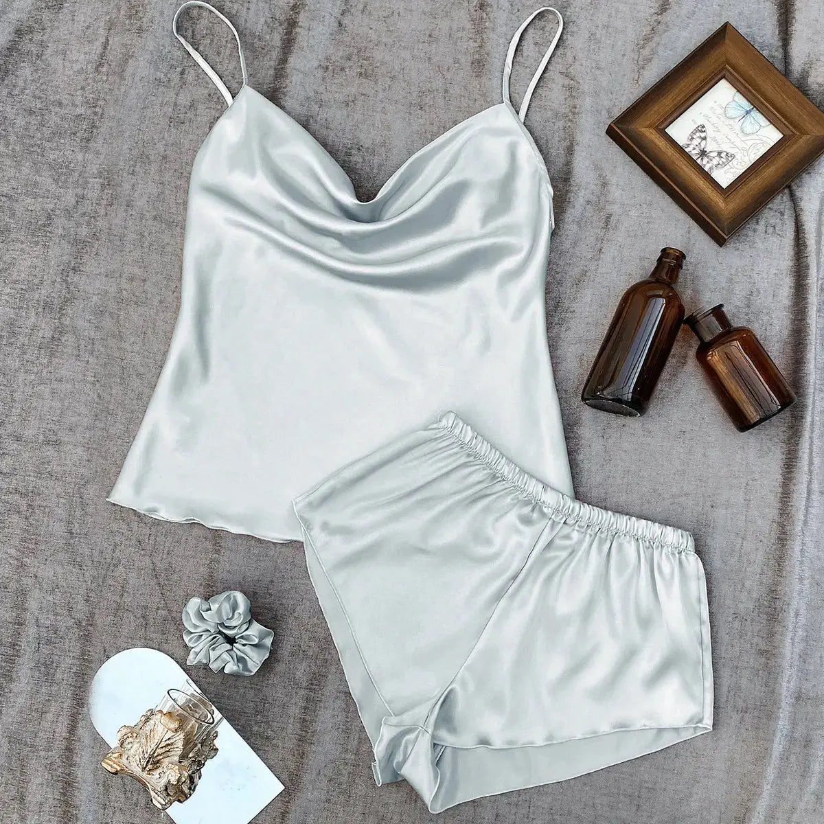Ice Silk pajama Women's thin home Suspender Shorts set Sexy lightweight two-piece pajama set My Store