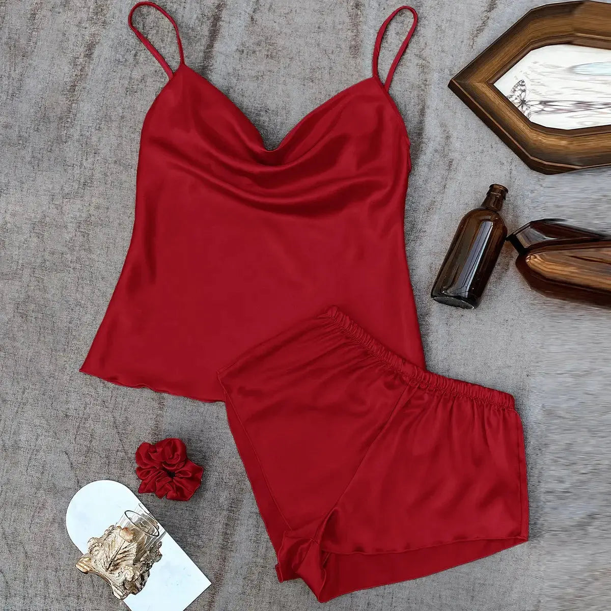 Ice Silk pajama Women's thin home Suspender Shorts set Sexy lightweight two-piece pajama set My Store