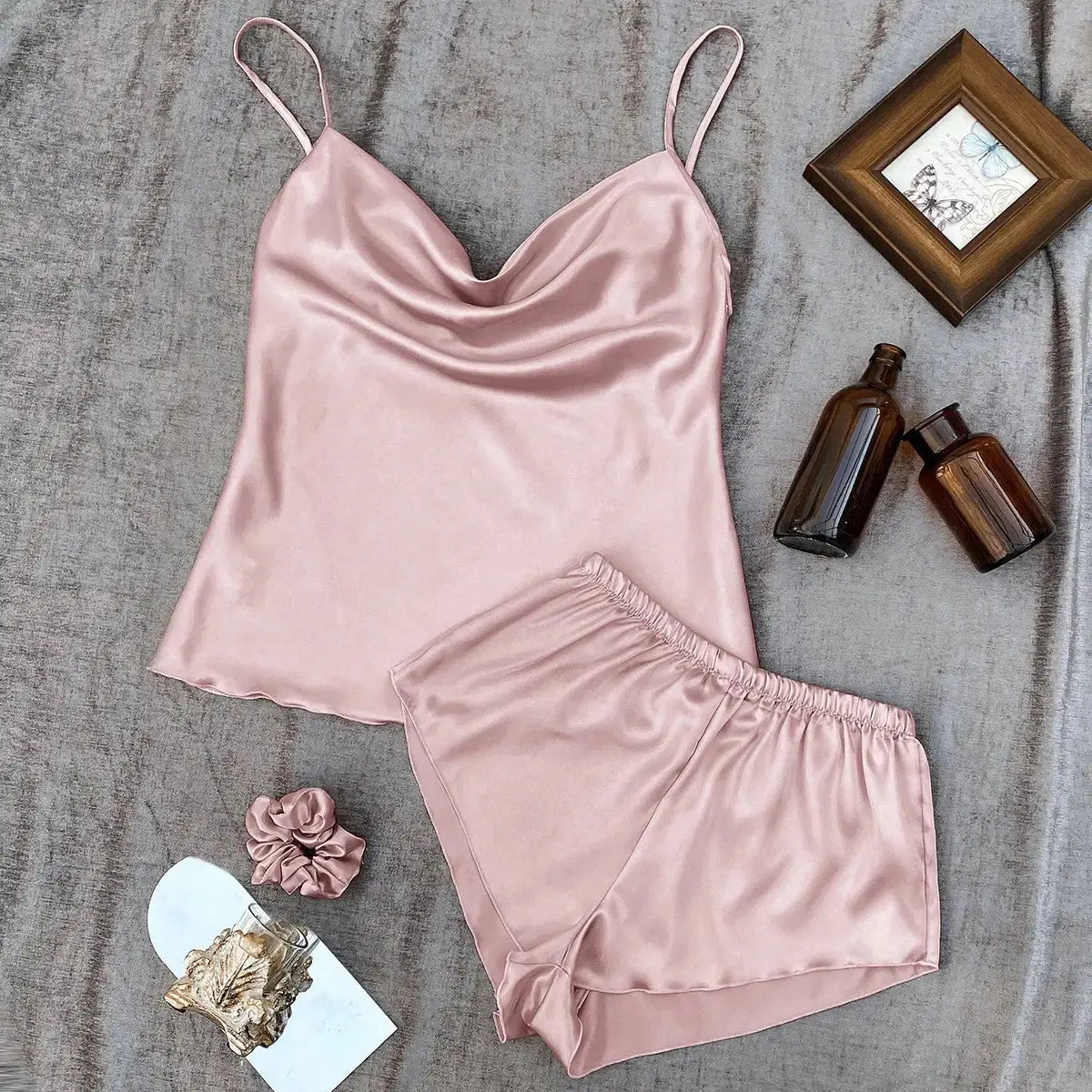 Ice Silk pajama Women's thin home Suspender Shorts set Sexy lightweight two-piece pajama set My Store