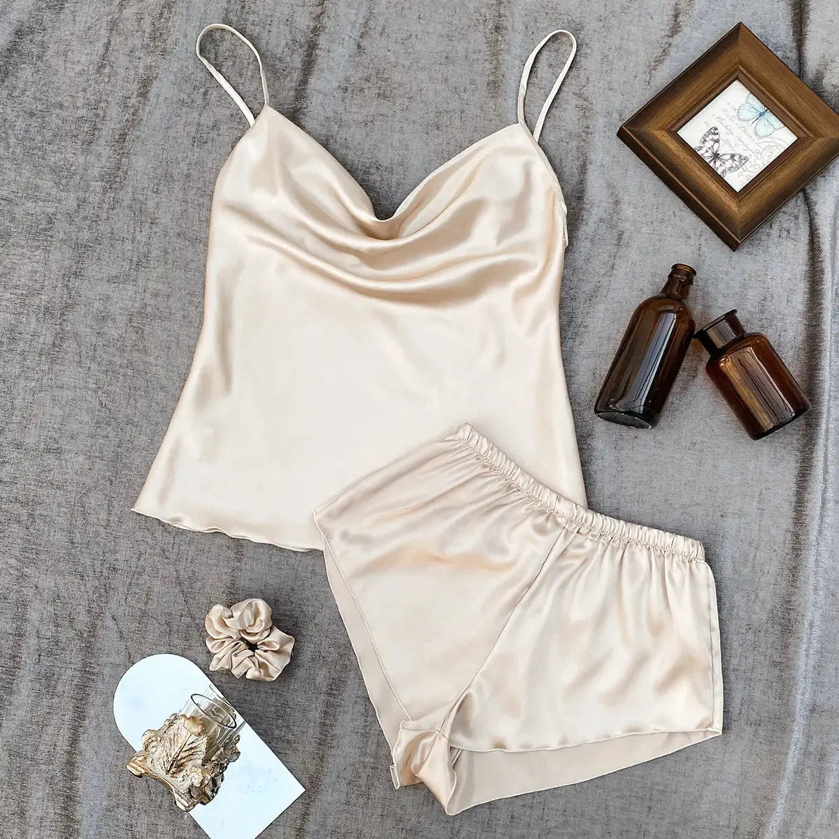 Ice Silk pajama Women's thin home Suspender Shorts set Sexy lightweight two-piece pajama set My Store