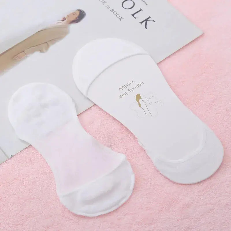 Invisible Boat Socks Women Girls Thin Breathable Cotton Sock Solid Color High Heels Shoes Non-slip Silicone Short Socks Natalia Home Fashion White-3pairs Natalia Home Fashion