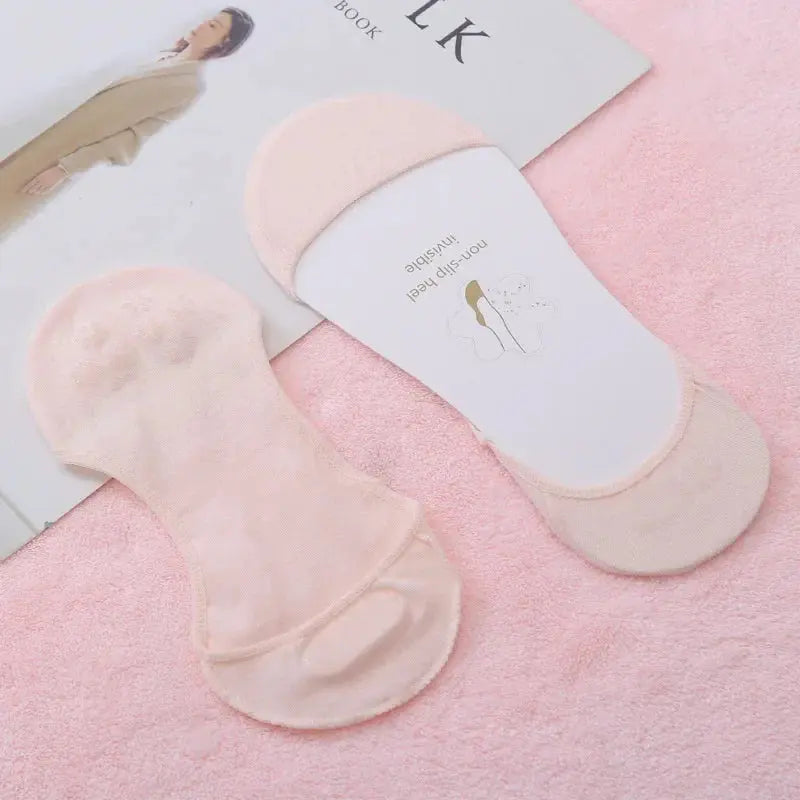 Invisible Boat Socks Women Girls Thin Breathable Cotton Sock Solid Color High Heels Shoes Non-slip Silicone Short Socks Natalia Home Fashion Pink-5pairs Natalia Home Fashion