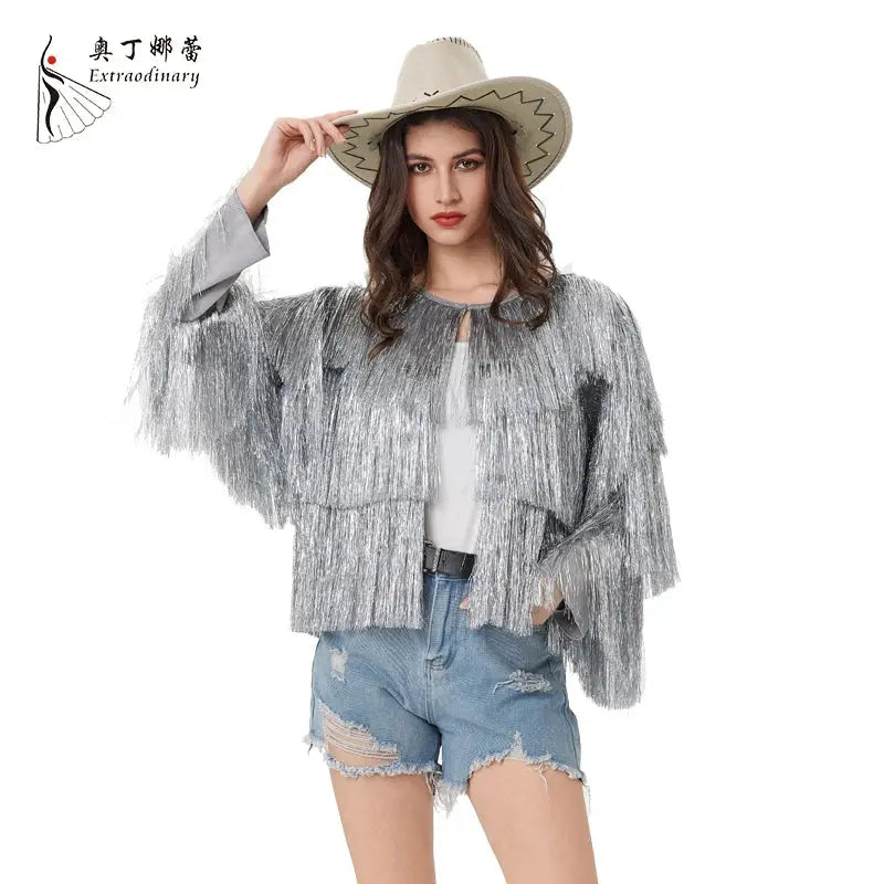 Jacket Women Coat Club Coat Long Sleeve Trendy Fashion Sequins Tassel Jacket festival open front carnival Natalia Home Fashion Natalia Home Fashion