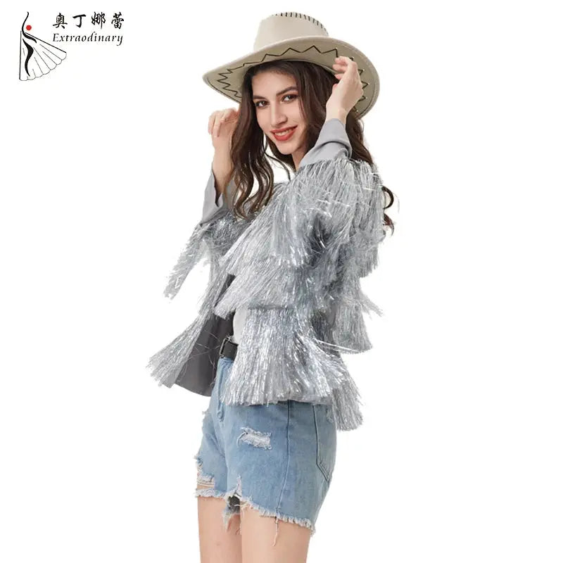 Jacket Women Coat Club Coat Long Sleeve Trendy Fashion Sequins Tassel Jacket festival open front carnival Natalia Home Fashion Natalia Home Fashion