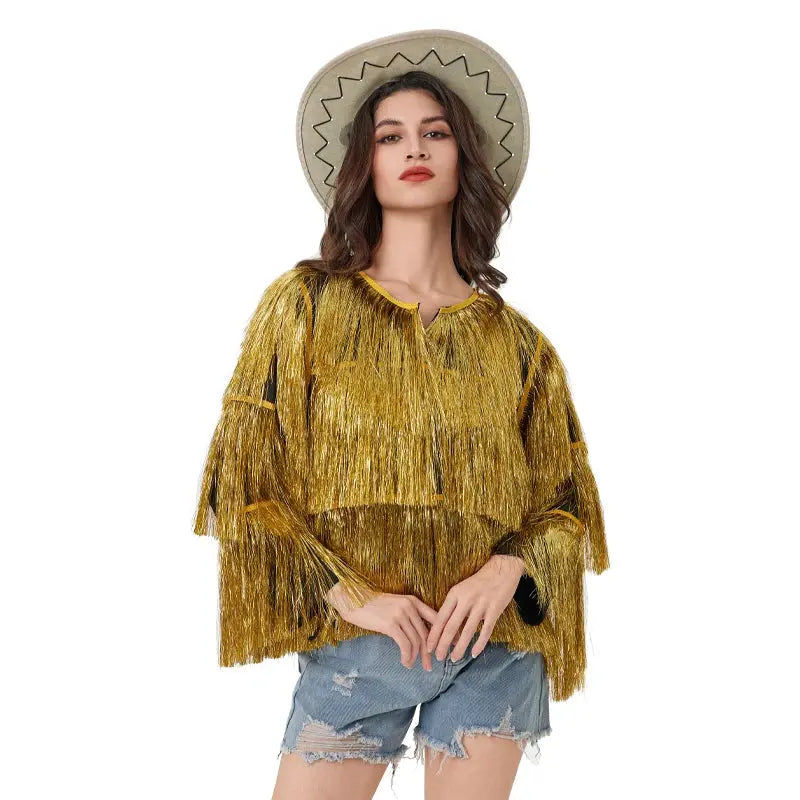 Jacket Women Coat Club Coat Long Sleeve Trendy Fashion Sequins Tassel Jacket festival open front carnival Natalia Home Fashion gold-L-CHINA Natalia Home Fashion