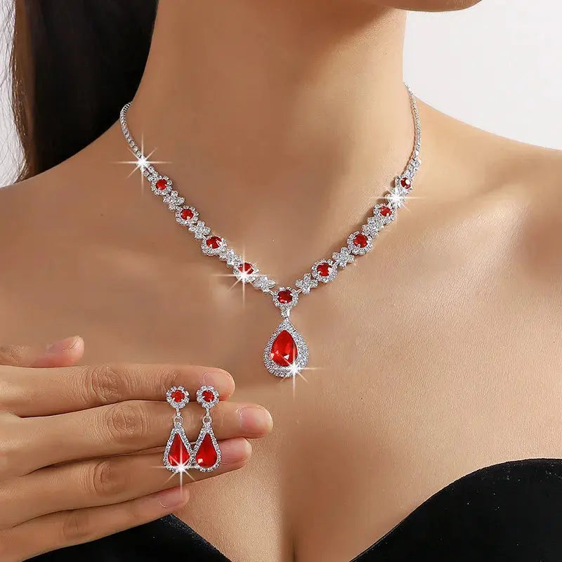 Jewelry Sets Women Elegant Waterdrop Rhinestone Pendant Necklace stud Earrings Wedding Dress Bridal Jewelry Set Natalia Home Fashion Natalia Home Fashion