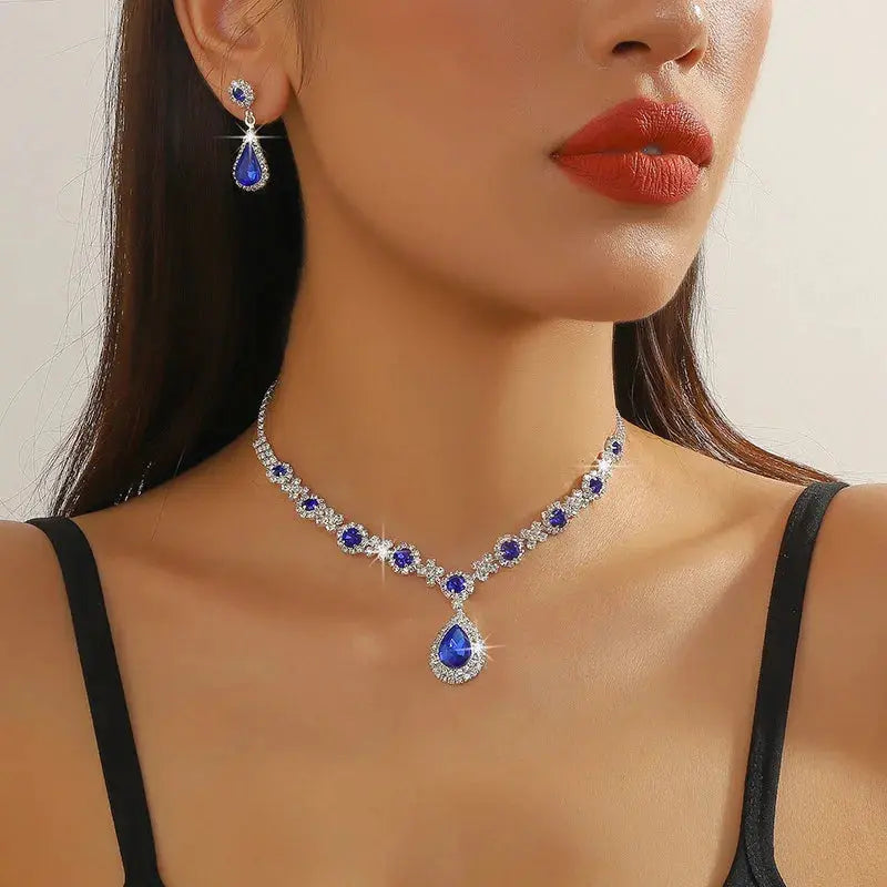 Jewelry Sets Women Elegant Waterdrop Rhinestone Pendant Necklace stud Earrings Wedding Dress Bridal Jewelry Set Natalia Home Fashion Natalia Home Fashion