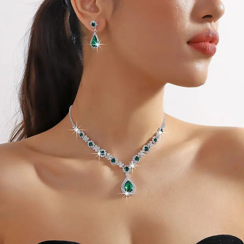 Jewelry Sets Women Elegant Waterdrop Rhinestone Pendant Necklace stud Earrings Wedding Dress Bridal Jewelry Set Natalia Home Fashion Natalia Home Fashion