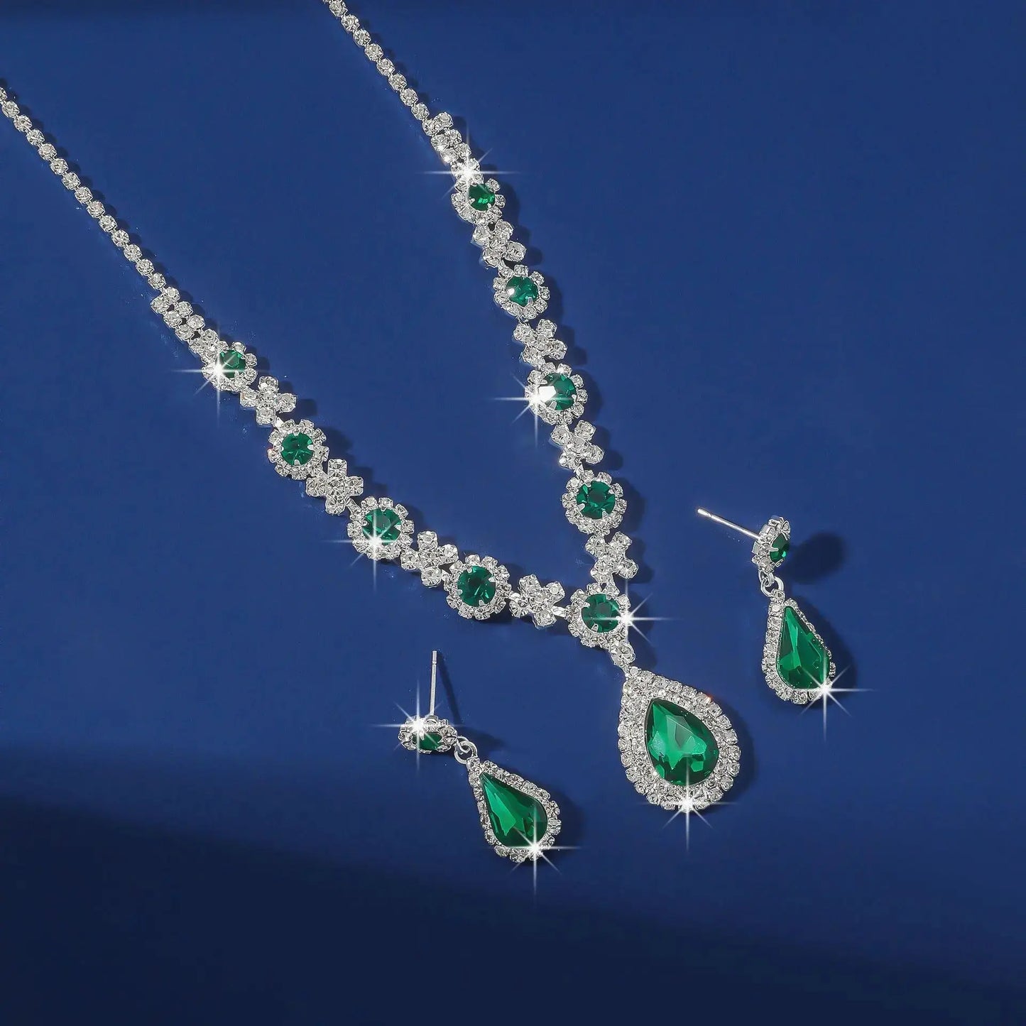 Jewelry Sets Women Elegant Waterdrop Rhinestone Pendant Necklace stud Earrings Wedding Dress Bridal Jewelry Set Natalia Home Fashion Natalia Home Fashion