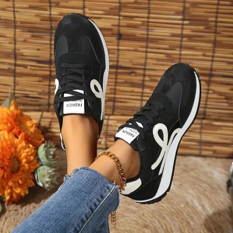 Lace Up Women Sneakers Mixed Colors Round Toe Ladies Casual Shoes Natalia Home Fashion black-41 Natalia Home Fashion