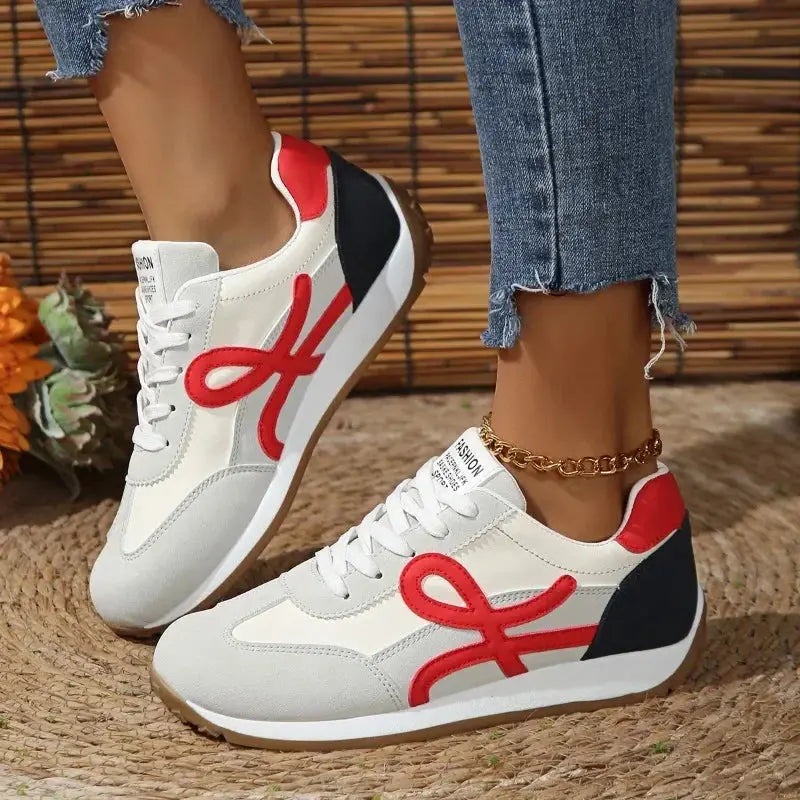 Lace Up Women Sneakers Mixed Colors Round Toe Ladies Casual Shoes Natalia Home Fashion Red-41 Natalia Home Fashion