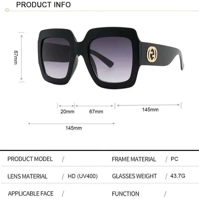 Large Frame Square Sunglasses Women's Brand Designer Fashion Sun Glasses Women Outdoor Travel Eyewear UV400 Natalia Home Fashion Natalia Home Fashion
