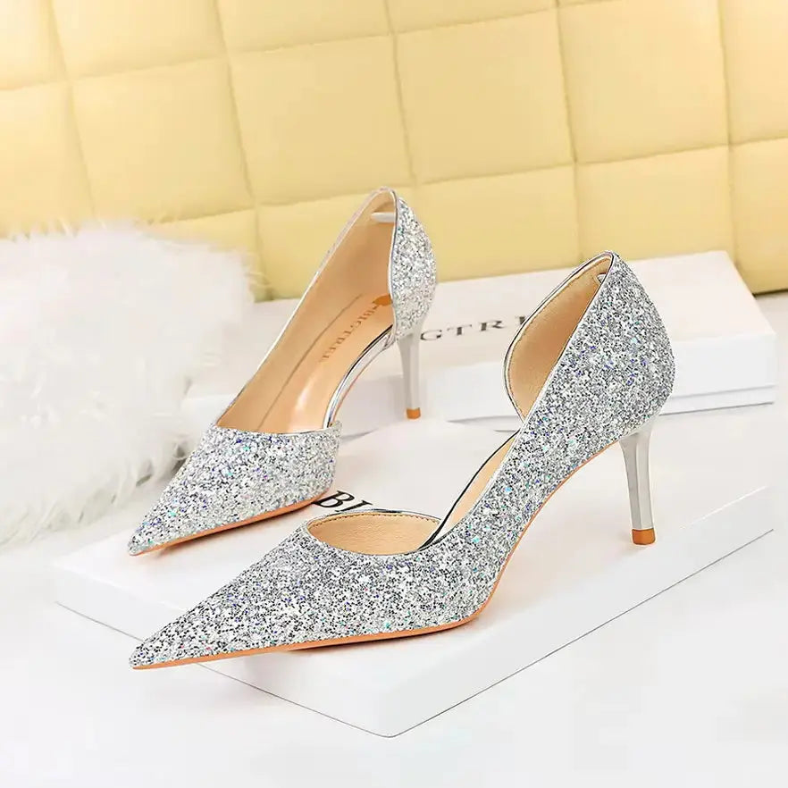 Luxury Heels For Women Wholesale Woman High Heel Shoes Glitter Pointed Toe Heels Sexy Night Club Pumps Lady Office Shoes Pumps Natalia Home Fashion