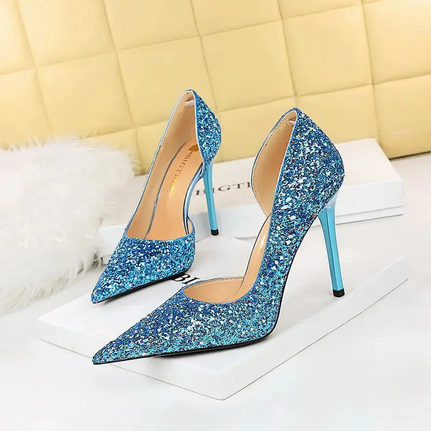 Luxury Heels For Women Wholesale Woman High Heel Shoes Glitter Pointed Toe Heels Sexy Night Club Pumps Lady Office Shoes Pumps Natalia Home Fashion