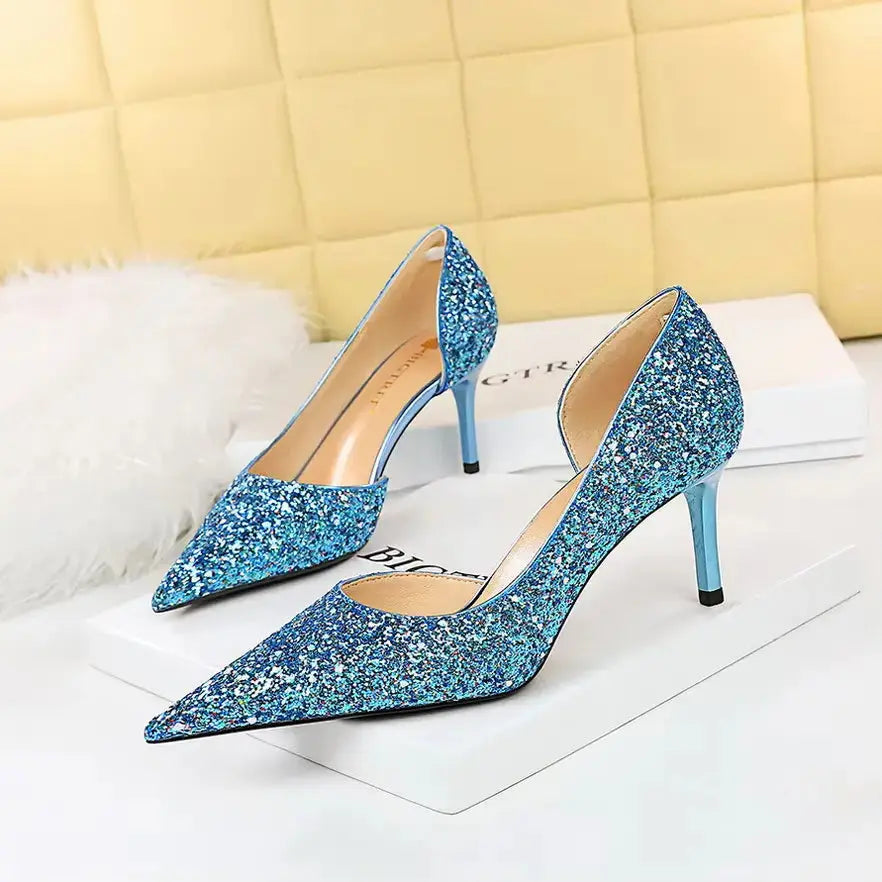 Luxury Heels For Women Wholesale Woman High Heel Shoes Glitter Pointed Toe Heels Sexy Night Club Pumps Lady Office Shoes Pumps Natalia Home Fashion