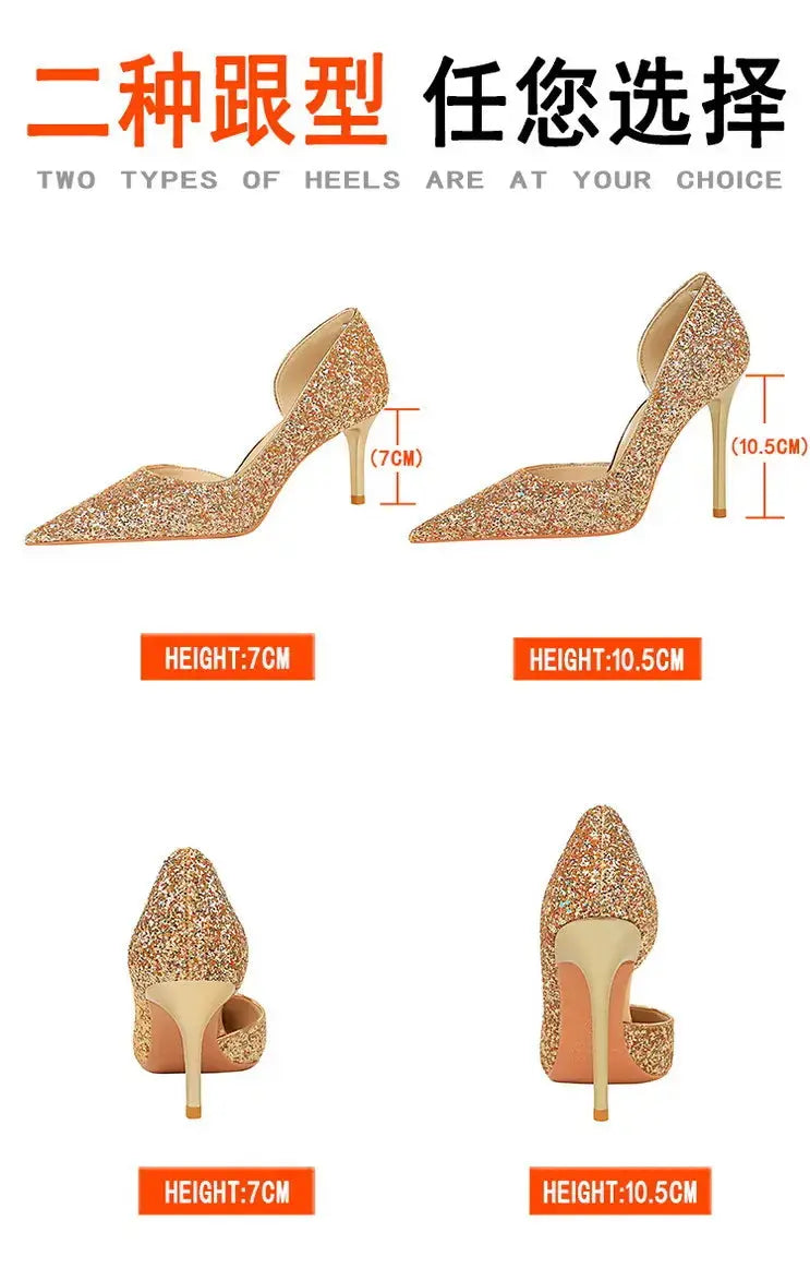 Luxury Heels For Women Wholesale Woman High Heel Shoes Glitter Pointed Toe Heels Sexy Night Club Pumps Lady Office Shoes Pumps Natalia Home Fashion