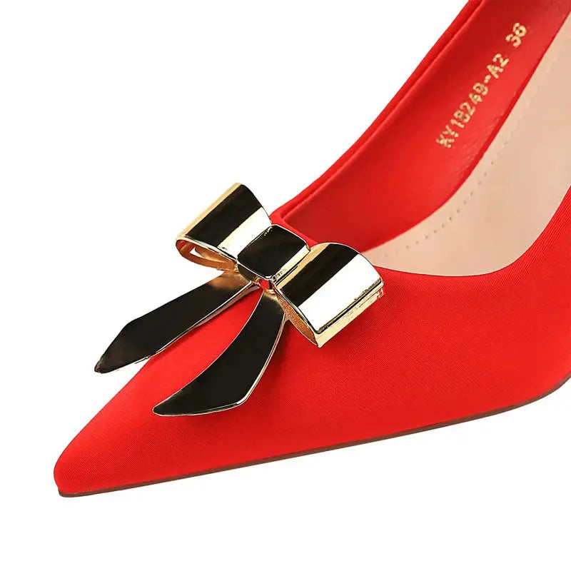 Metal Bowknot Women Pumps Silks Satins Women Heels 7.5 cm Stilettos Luxury Banquet Shoes Heel Natalia Home Fashion Natalia Home Fashion