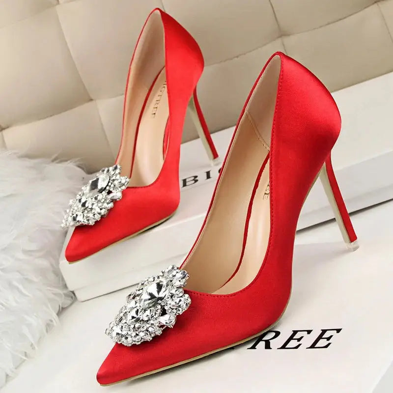 Metal Rhinestones Woman Pumps Wedding Shoes High Heels Shoes Gold Silver Sexy Party Shoes Natalia Home Fashion 1-516-5-red-41 Natalia Home Fashion