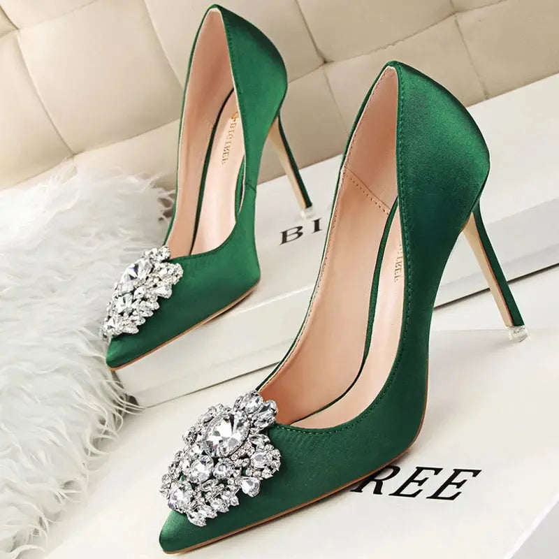 Metal Rhinestones Woman Pumps Wedding Shoes High Heels Shoes Gold Silver Sexy Party Shoes Natalia Home Fashion 1-516-5-green-41 Natalia Home Fashion