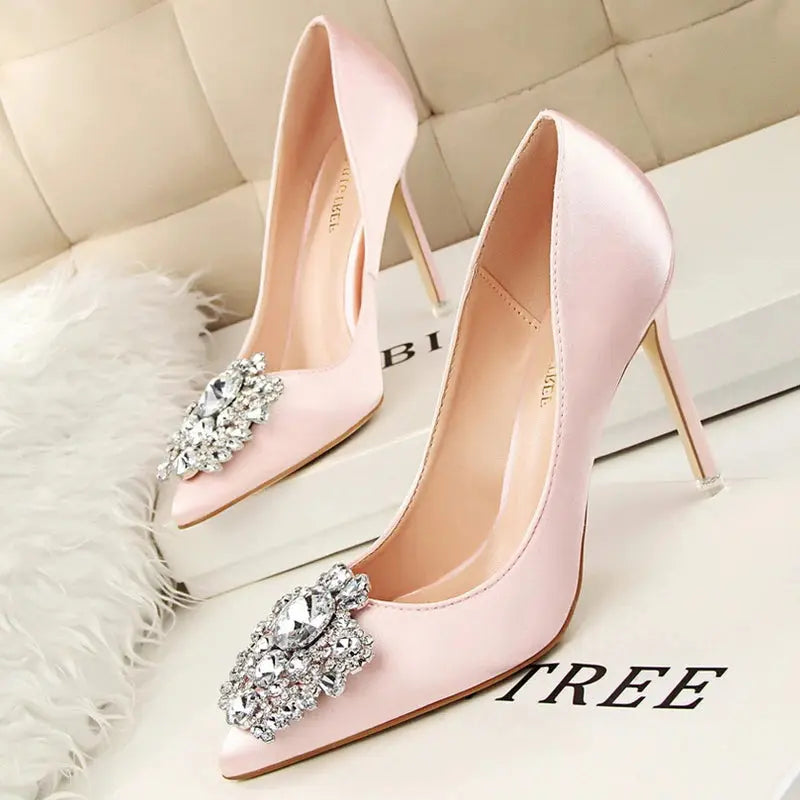 Metal Rhinestones Woman Pumps Wedding Shoes High Heels Shoes Gold Silver Sexy Party Shoes Natalia Home Fashion 1-516-5-pink-41 Natalia Home Fashion