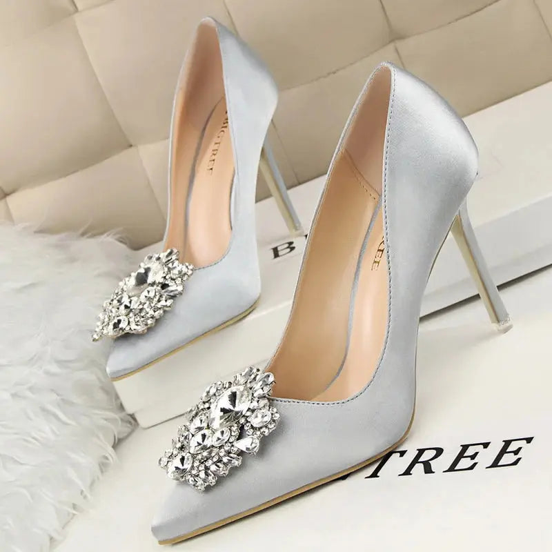 Metal Rhinestones Woman Pumps Wedding Shoes High Heels Shoes Gold Silver Sexy Party Shoes Natalia Home Fashion 1-516-5-sliver-41 Natalia Home Fashion