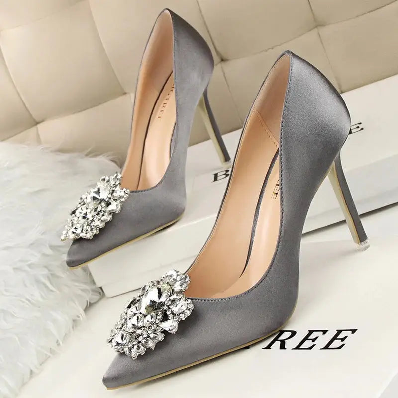 Metal Rhinestones Woman Pumps Wedding Shoes High Heels Shoes Gold Silver Sexy Party Shoes Natalia Home Fashion 1-516-5-gray-41 Natalia Home Fashion