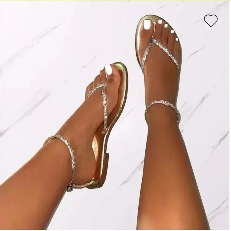 New Rhinestone Decor Toe Post Thong Flip-flops Women Slides Outdoor Non-slip Beach Sandals 2024 Summer New Women Slippers Natalia Home Fashion Natalia Home Fashion