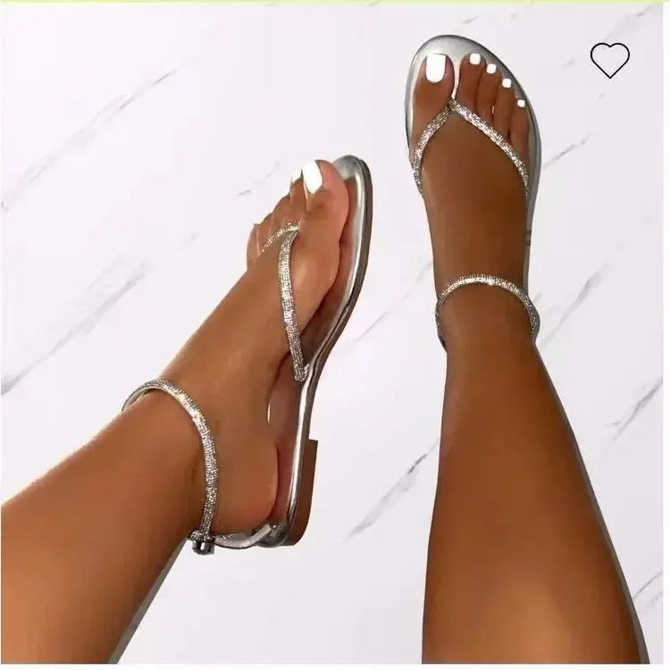 New Rhinestone Decor Toe Post Thong Flip-flops Women Slides Outdoor Non-slip Beach Sandals 2024 Summer New Women Slippers Natalia Home Fashion Natalia Home Fashion