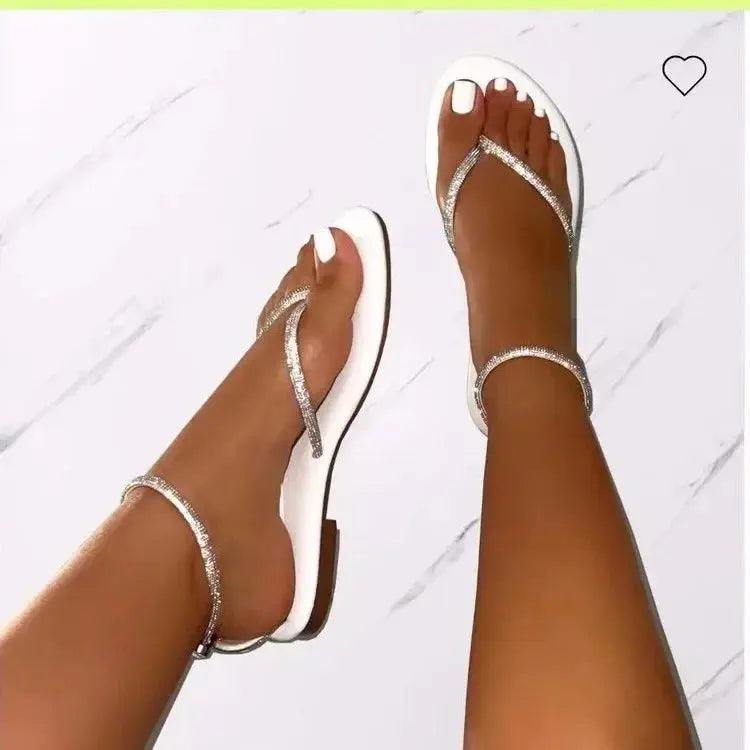 New Rhinestone Decor Toe Post Thong Flip-flops Women Slides Outdoor Non-slip Beach Sandals 2024 Summer New Women Slippers Natalia Home Fashion Natalia Home Fashion