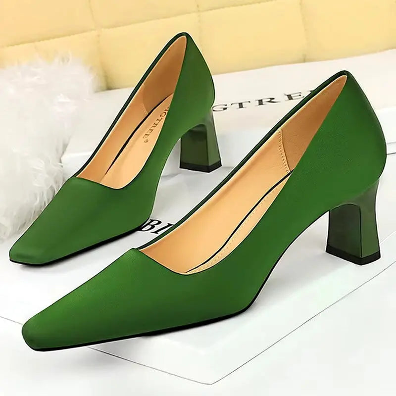New Silks Satins thick heel pumps Women's Shoes Square Head Women Pumps Professional OL Office High Heels My Store