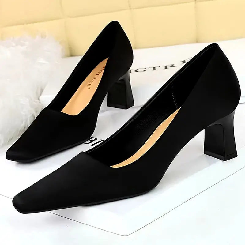 New Silks Satins thick heel pumps Women's Shoes Square Head Women Pumps Professional OL Office High Heels My Store