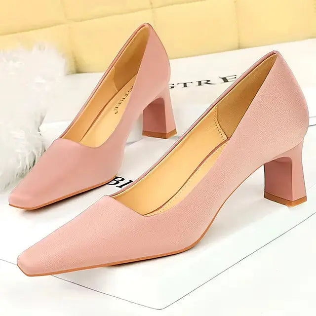 New Silks Satins thick heel pumps Women's Shoes Square Head Women Pumps Professional OL Office High Heels My Store
