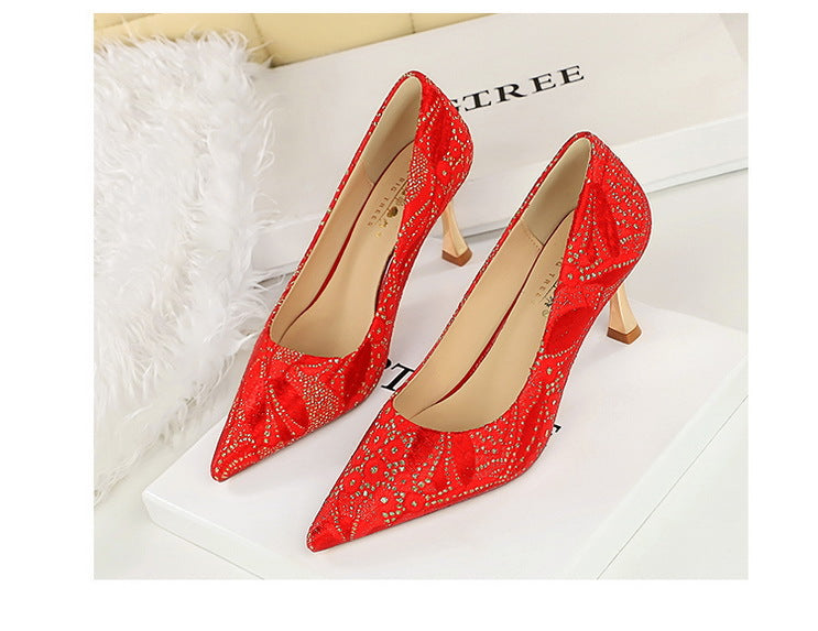 Shoes Lace glitter fabric women pumps Design Kitten heels Women shoes Female Occupation Office Shoes