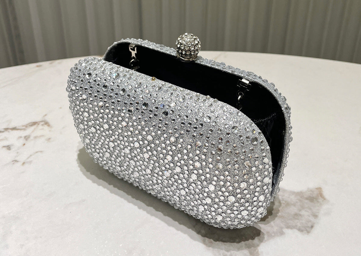 Women Rhinestone Purse Women's Round Box Shaped Evening Bags Elegant Formal Party Stylish Ladies Handbag Silver Clutch