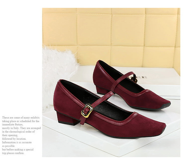 Heels Women Vintage Mary Jane shoes Metal leopard print square head Women Pumps Low heel high heels Suede