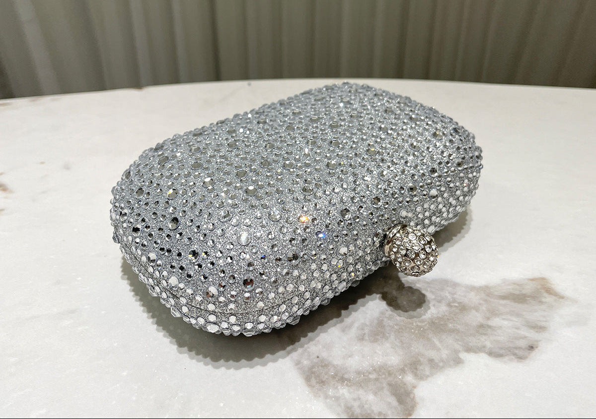 Women Rhinestone Purse Women's Round Box Shaped Evening Bags Elegant Formal Party Stylish Ladies Handbag Silver Clutch