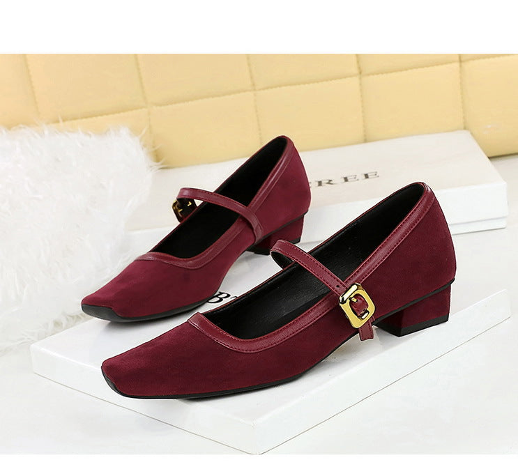 Heels Women Vintage Mary Jane shoes Metal leopard print square head Women Pumps Low heel high heels Suede