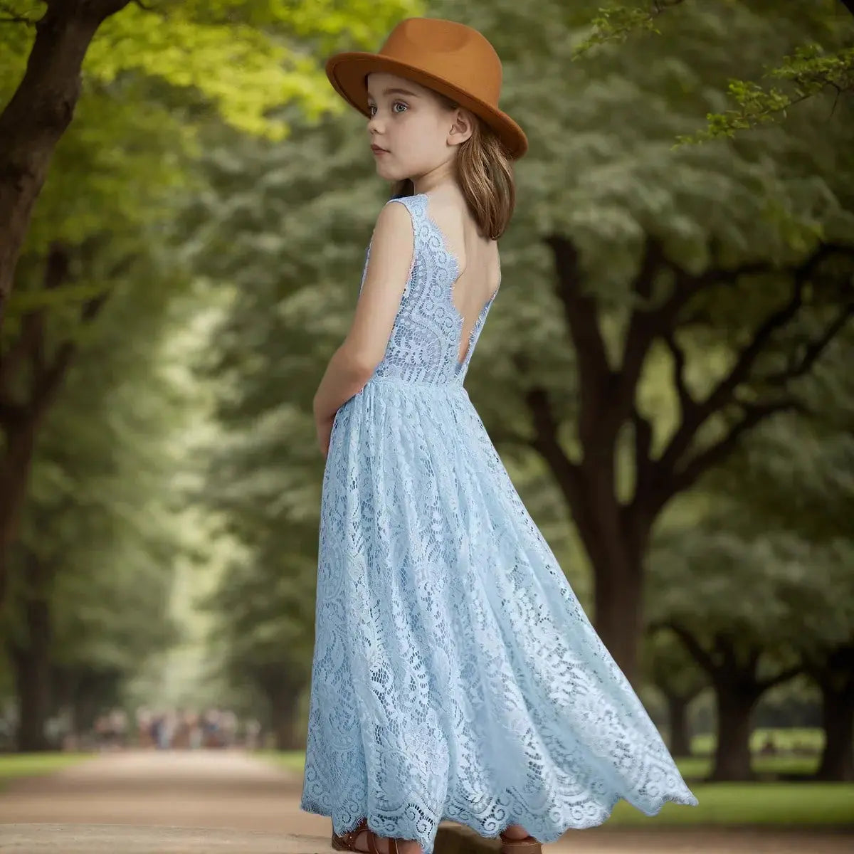 Princess Girls Cotton Lace Party Long Dress Baby Kids Flower Girl Wedding Birthday Children Clothing Natalia Home Fashion Natalia Home Fashion