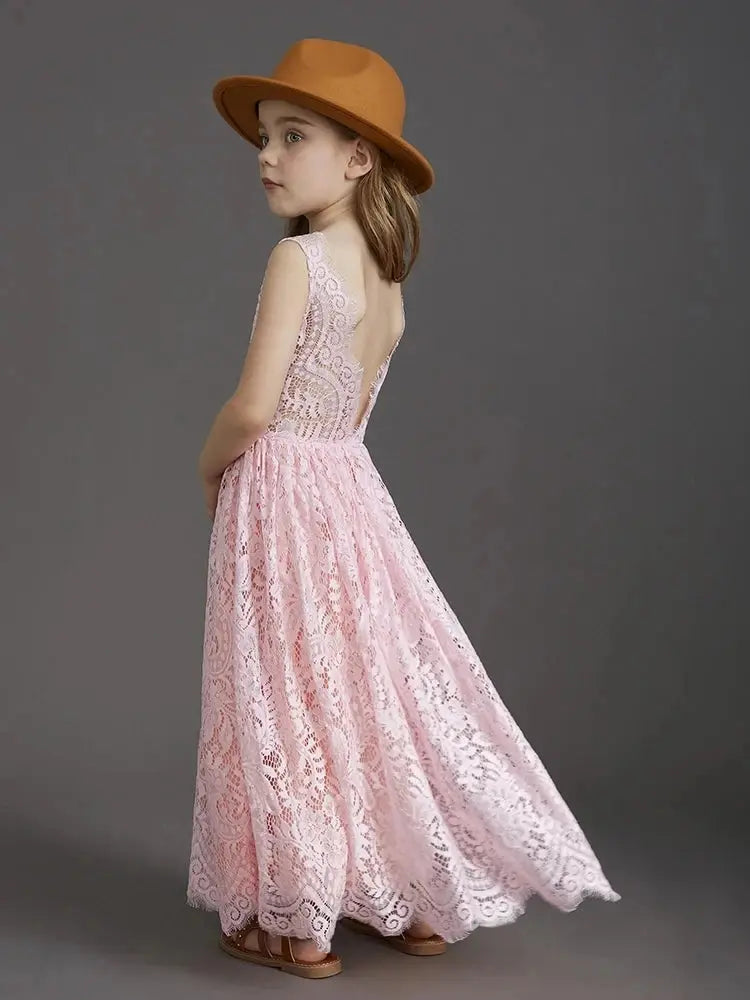 Princess Girls Cotton Lace Party Long Dress Baby Kids Flower Girl Wedding Birthday Children Clothing Natalia Home Fashion Natalia Home Fashion