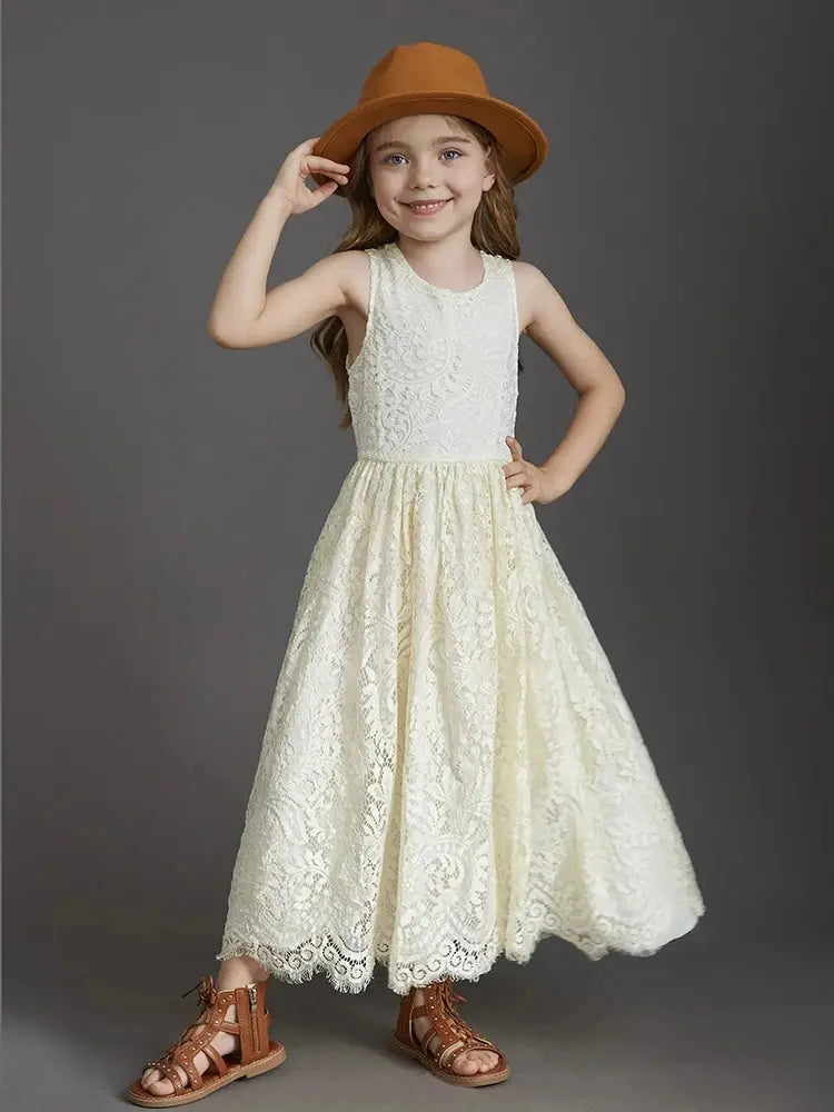 Princess Girls Cotton Lace Party Long Dress Baby Kids Flower Girl Wedding Birthday Children Clothing Natalia Home Fashion Natalia Home Fashion