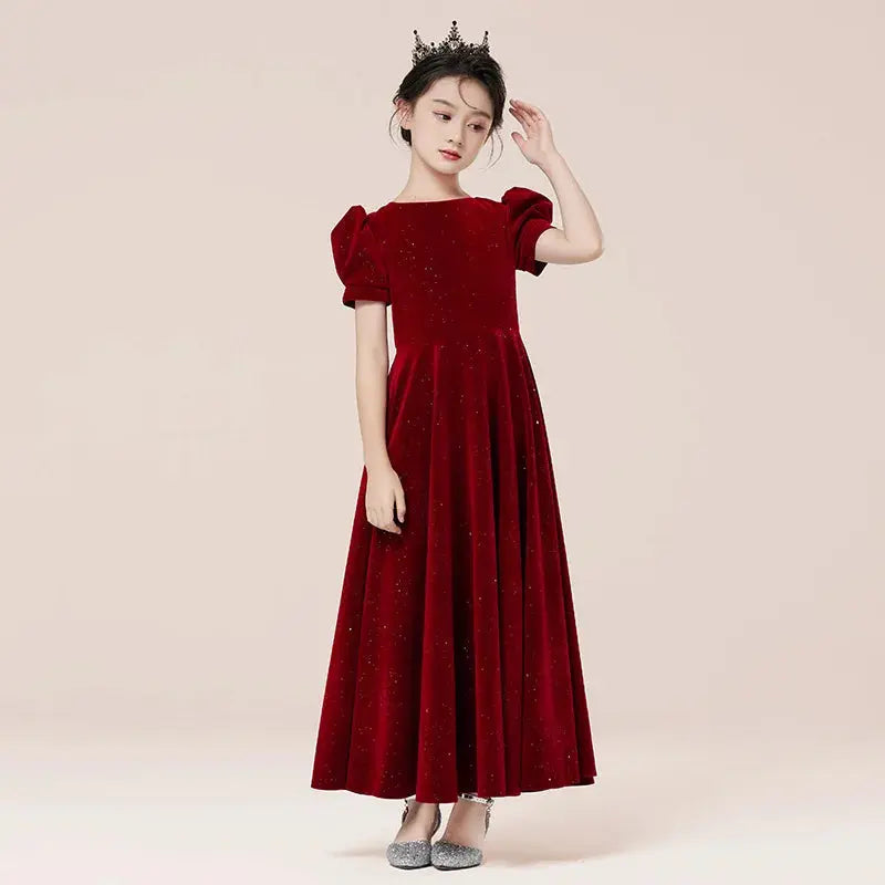 Princess Girls Evening Dress Children Shining Birthday Gift Wedding Clothes Kids Piano Party Performance Photography Costume Natalia Home Fashion Dress Girls-red-Dress-150-31-35KG140-150CM Natalia Home Fashion