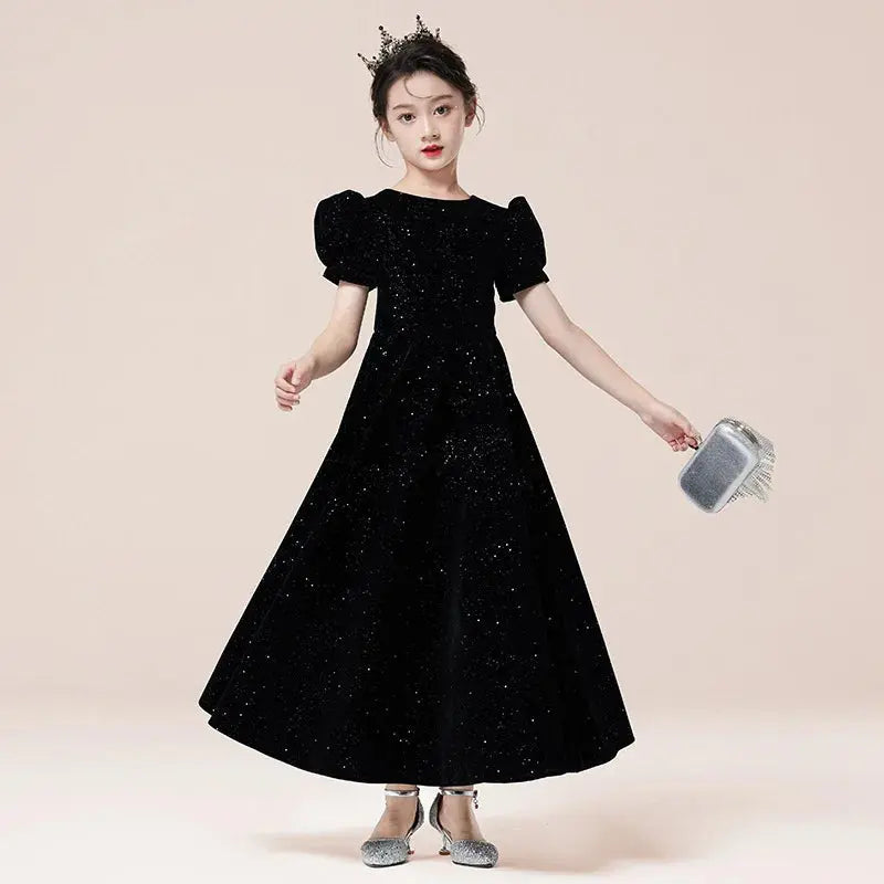Princess Girls Evening Dress Children Shining Birthday Gift Wedding Clothes Kids Piano Party Performance Photography Costume Natalia Home Fashion Dress Girls-Black-Dress-150-31-35KG140-150CM Natalia Home Fashion