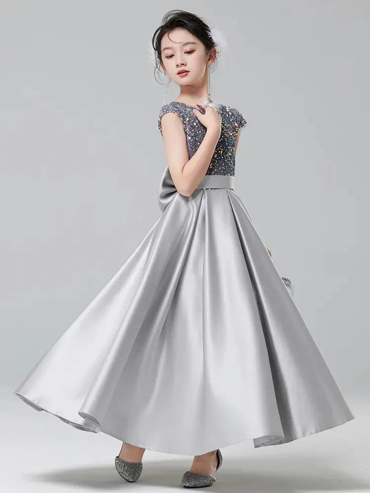 Princess Girls Evening Dress Children Shining Birthday Gift Wedding Clothes Kids Piano Party Performance Photography Costume Natalia Home Fashion Dress Girls-Gary-Dress-150-31-35KG140-150CM Natalia Home Fashion