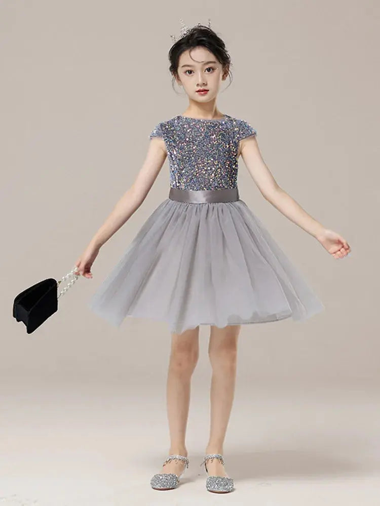 Princess Girls Evening Dress Children Shining Birthday Gift Wedding Clothes Kids Piano Party Performance Photography Costume Natalia Home Fashion Dress Gary-Skirt-Dress-150-31-35KG140-150CM Natalia Home Fashion