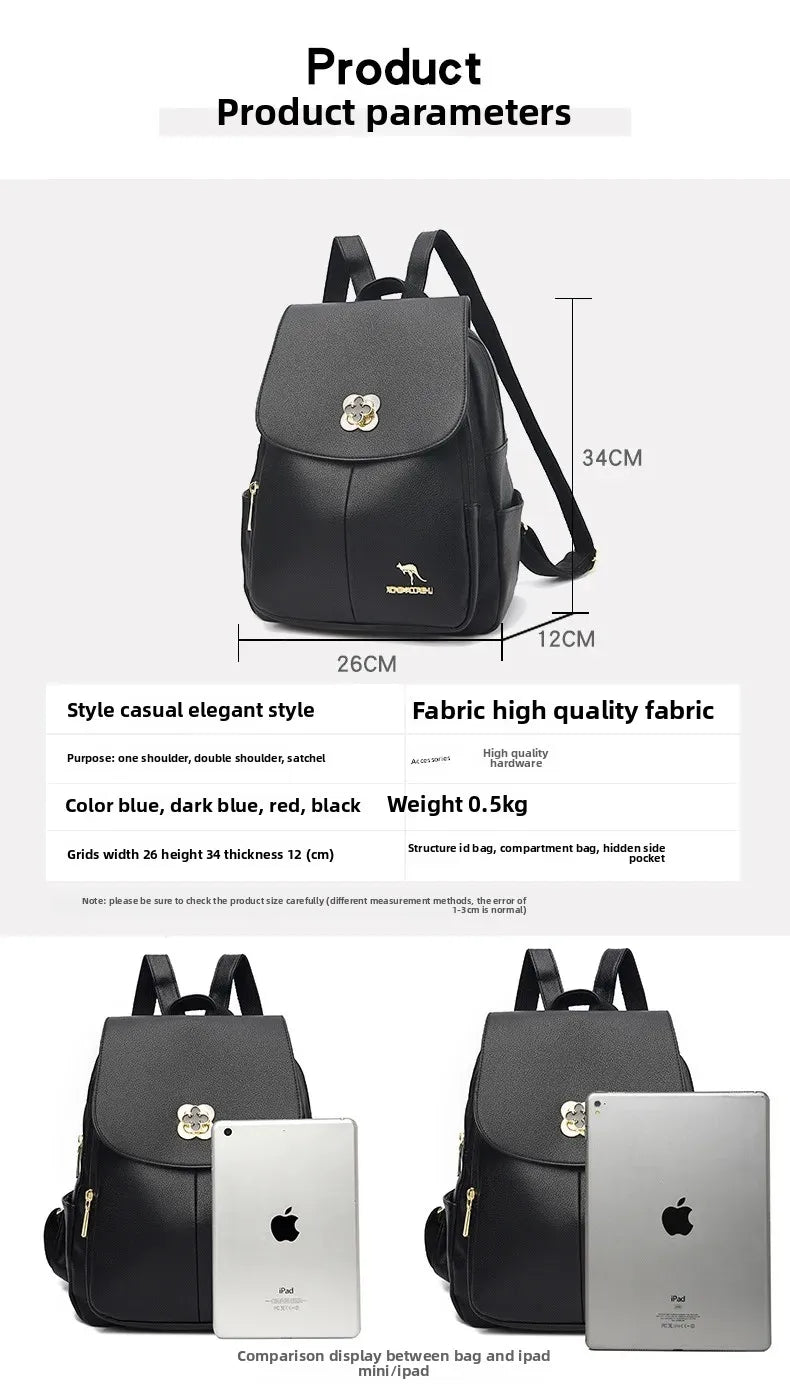 Soft Leather Dual-Shoulder Bag Student Backpack Travel Versatile Women's Bag