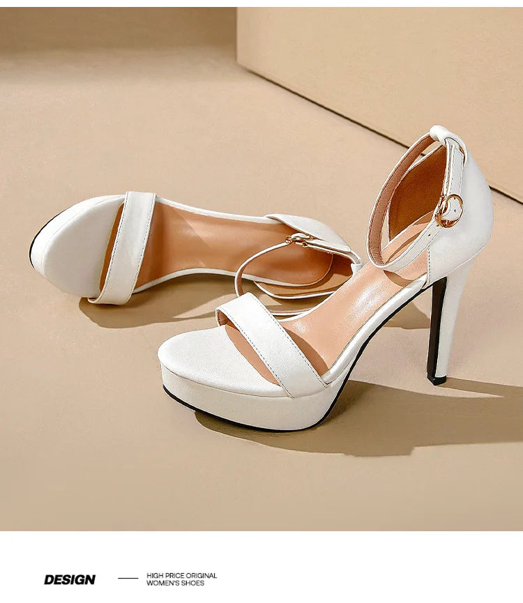 Women's Sexy Open-Toe Sandals High Heels 12.5cm Platform Party Shoes White Wedding Club plus Size Supper Flash