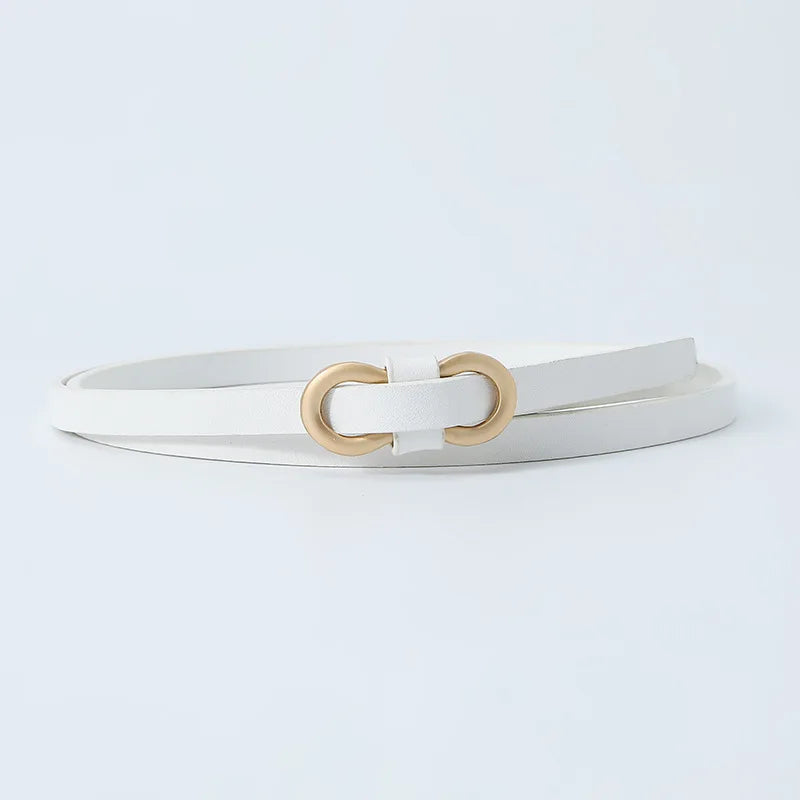 Black White Adjustable PU Leather Women Thin Belts Dress Coat Pant Skinny Ladies Waistband Strap Gold Buckle Female Waistbelt Natalia Home Fashion bazikou-pu-1X110cm-white Natalia Home Fashion