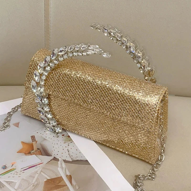 Luxury Diamond studded Banquet Bag Versatile Silk Satin Small Square Bag Luxury Sparkling Diamond Clutch Bag Crossbody Bag