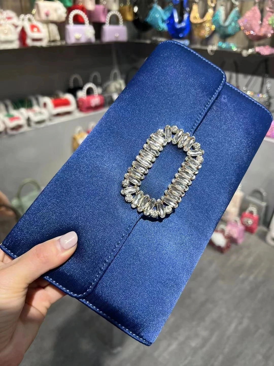 Luxury Satin Clutch Purse For Wedding Party Banquet Women's Handbag Crystal Shiny Rhinestone Diamond Evening Bag Shoulder Bag